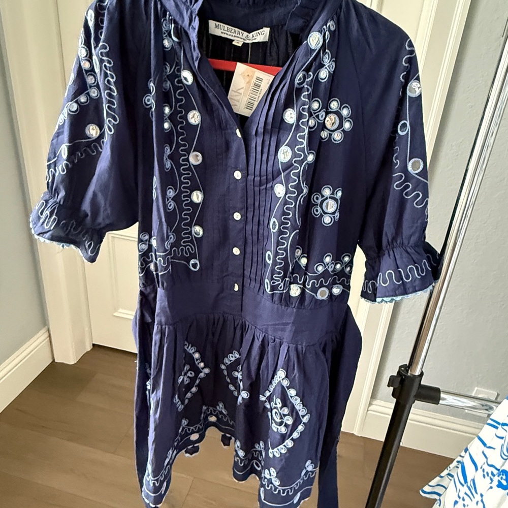 Navy Embroidered Mini Dress